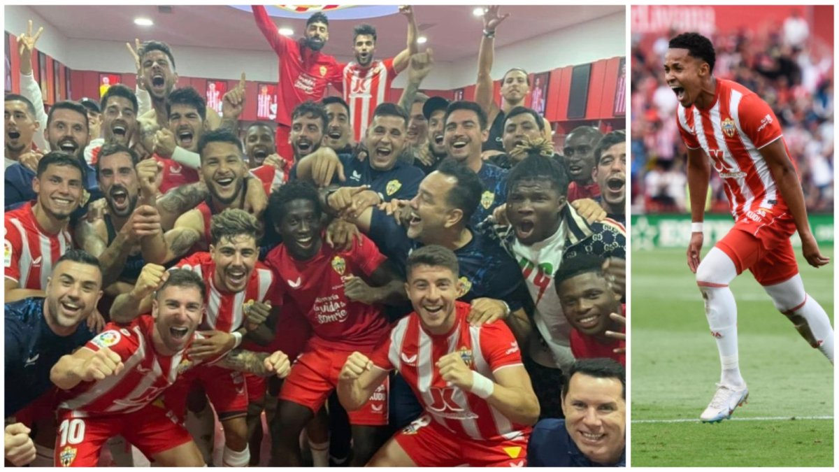 La fiesta en el vestuario después de recital de Lázaro Vinicius ante el Mallorca.