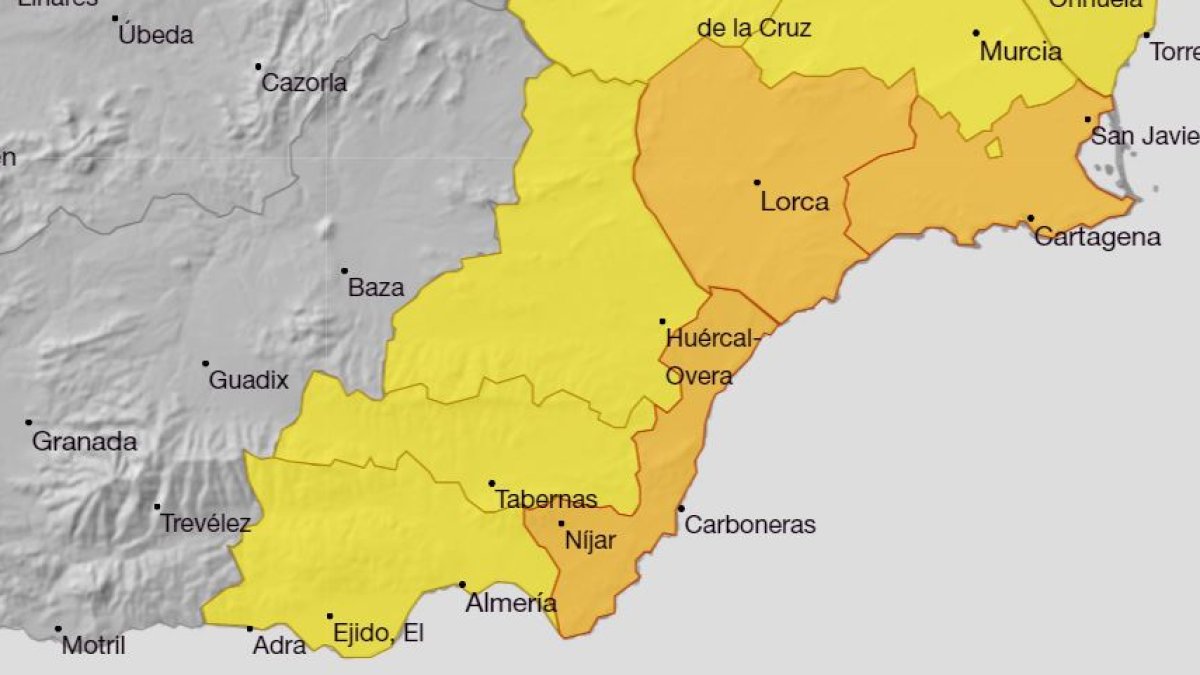 Mapa con los avisos de la AEMET para el martes.