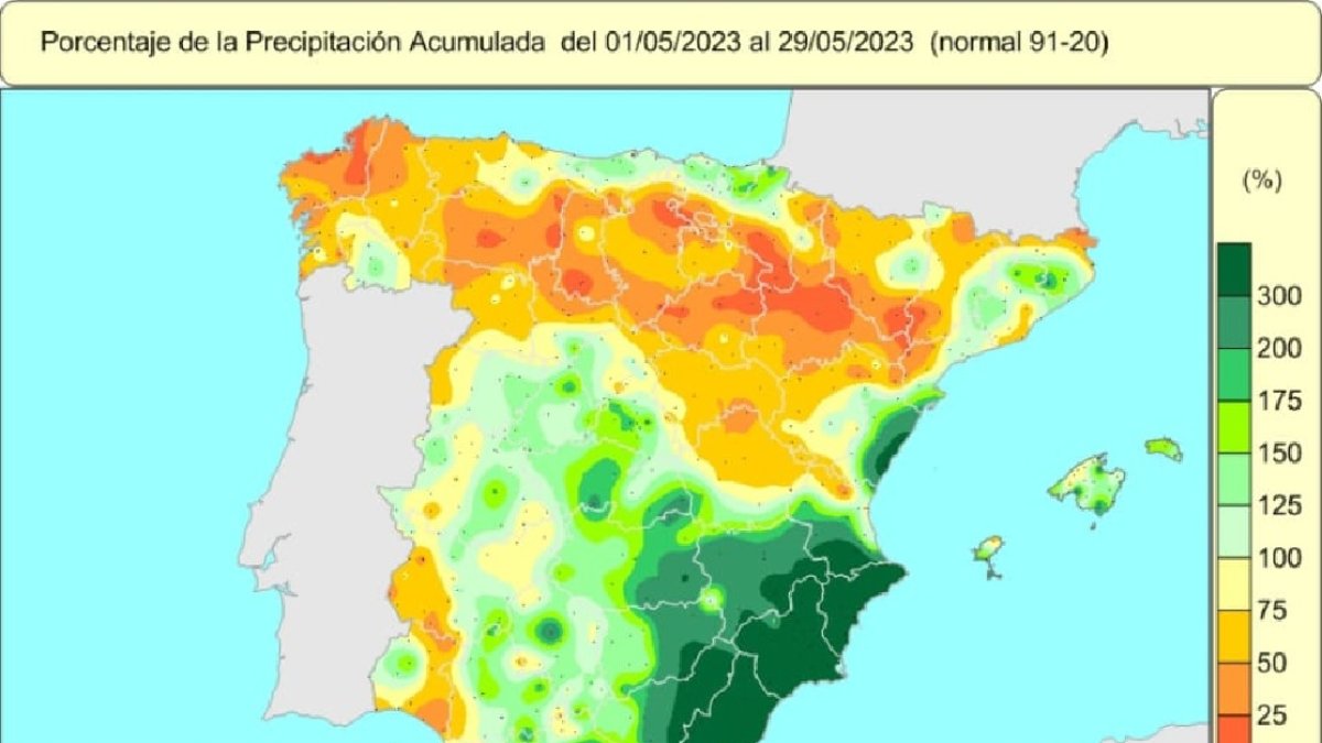 El mapa indica las zonas del país con más lluvias en el pasado mes de mayo