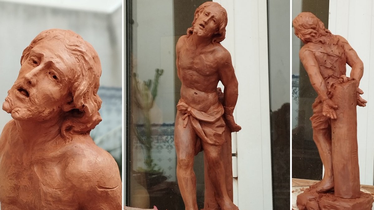 Tres detalles del boceto del Cristo de los Gitanos de Ramón Cuenca.