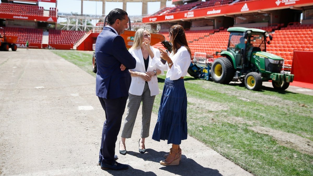Ya han empezado los trabajos para cambiar el césped de Los Cármenes.