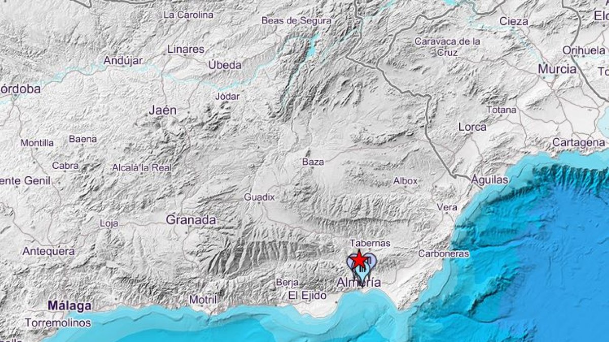 Epicentro del terremoto registrado en Almería.