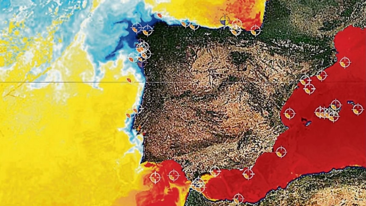Mapa de calor en las costas españolas.