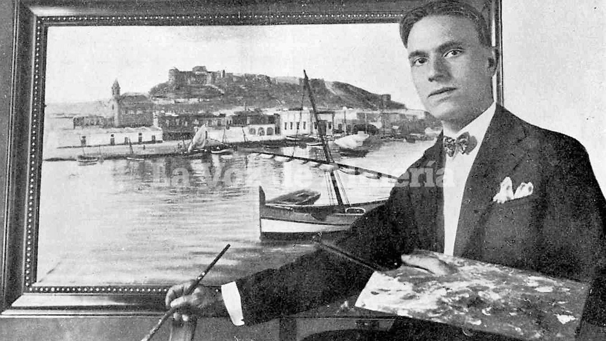 Ángel de Rojas hacia 1920, cuando era un joven veinteañero, pintando uno de los paisajes almerienses que más le cautivaban.