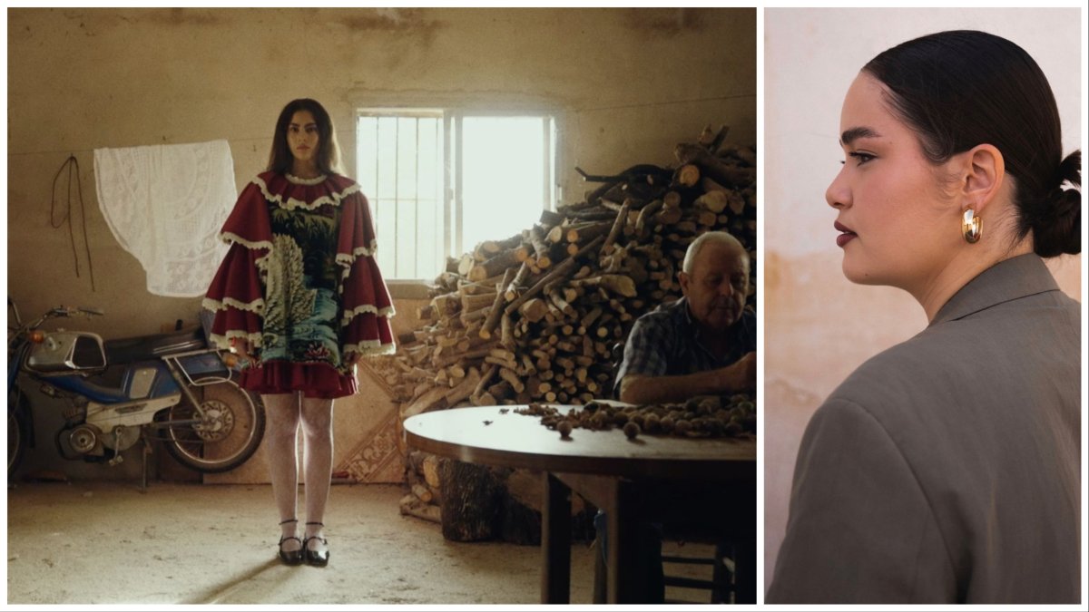 La modelo María Saavedra con una de las creaciones de Estela Clares (derecha) para su colección ‘Carrichete’. Fotos: Cristina Gómez / Cristina Barón