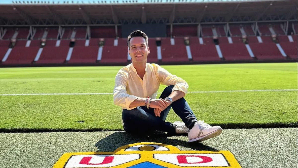 El almeriense Diego Plaza en una de sus visitas al Estadio Mediterráneo.