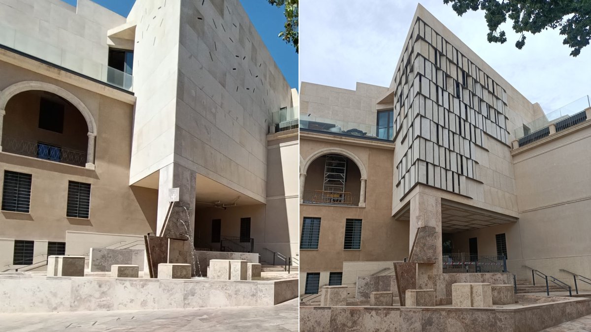 Antes y después de la fachada del Ayuntamiento en la Plaza de la Administración Vieja