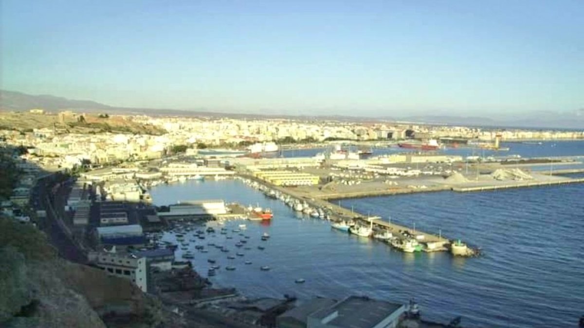 Vista desde el castillo de San Telmo, con el puerto en primer plano alcazaba y el frente costero.