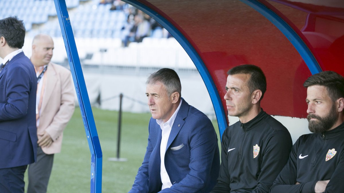 Lucas Alcaraz en el Almería-Sporting de la temporada 17-18 en el Estadio de los Juegos Mediterráneos.