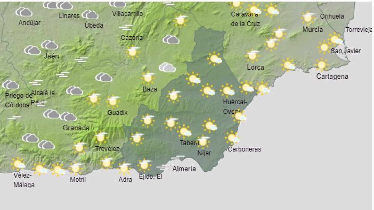 Mapa provincial con la previsión de la Aemet para este jueves.