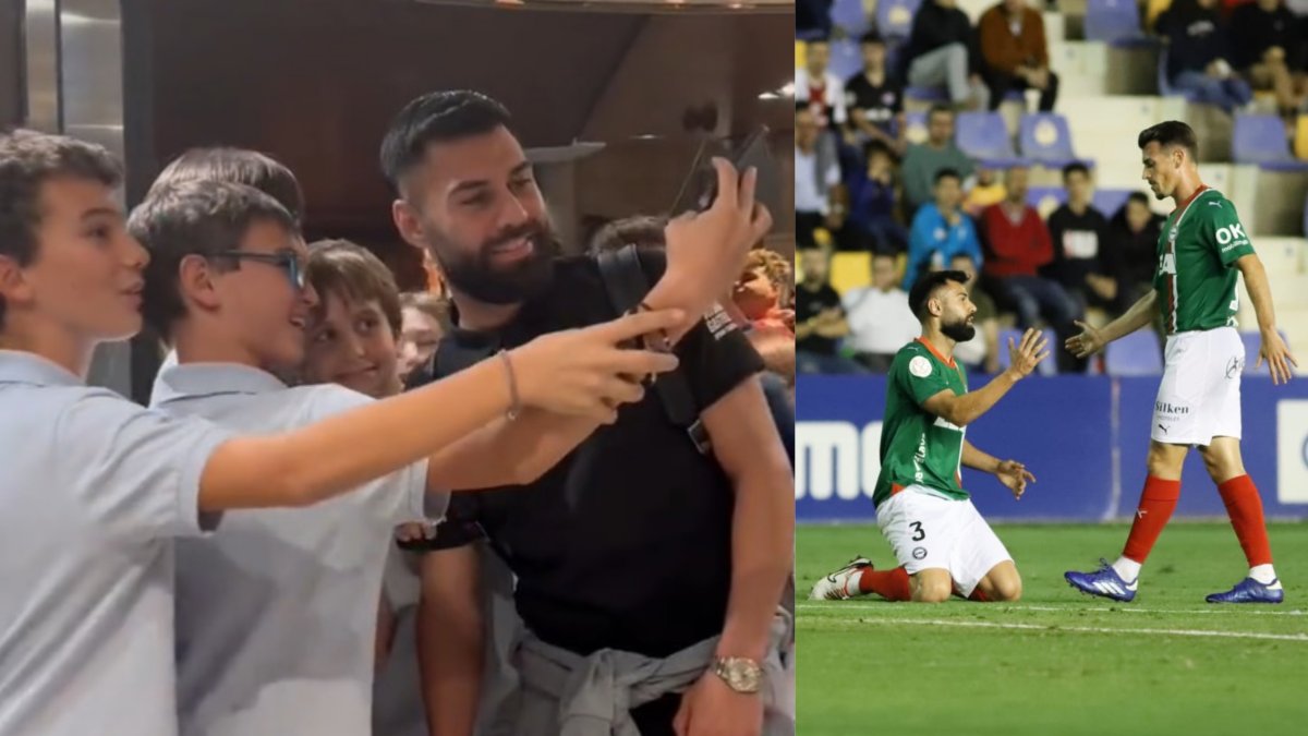 Rubén Duarte con aficionados en Murcia y en el partido de Copa del Rey de este jueves.