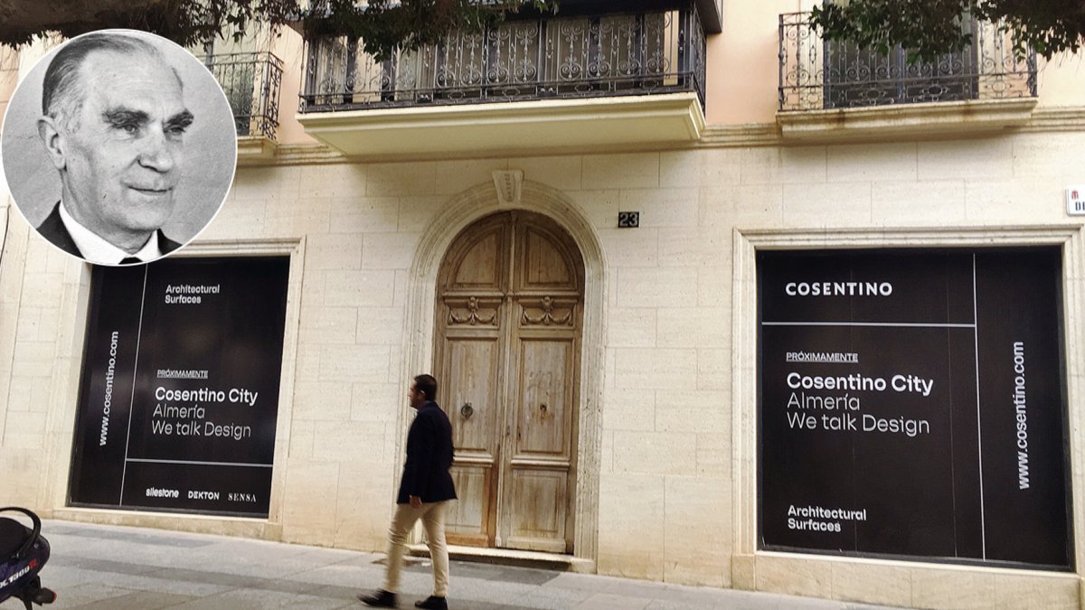 Los carteles de Cosentino ya se pueden ver en el Paseo; arriba, Manuel Mendizábal, ingeniero que habitó la casa.