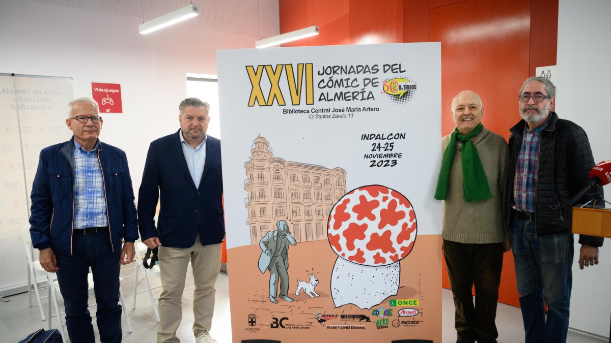 Diego Cruz, Diego Cara, Antonio Jesús Morata y José Juan Ruiz durante la presentación.