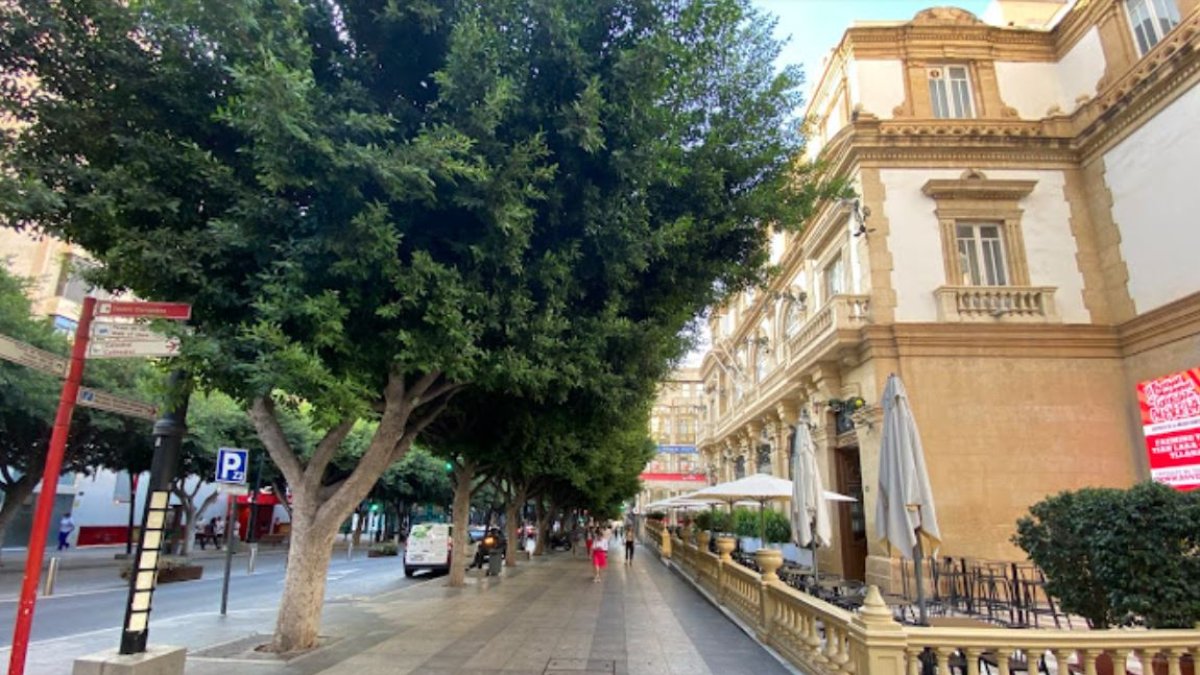 Imagen del Paseo de Almería justo en la zona del Teatro Cervantes