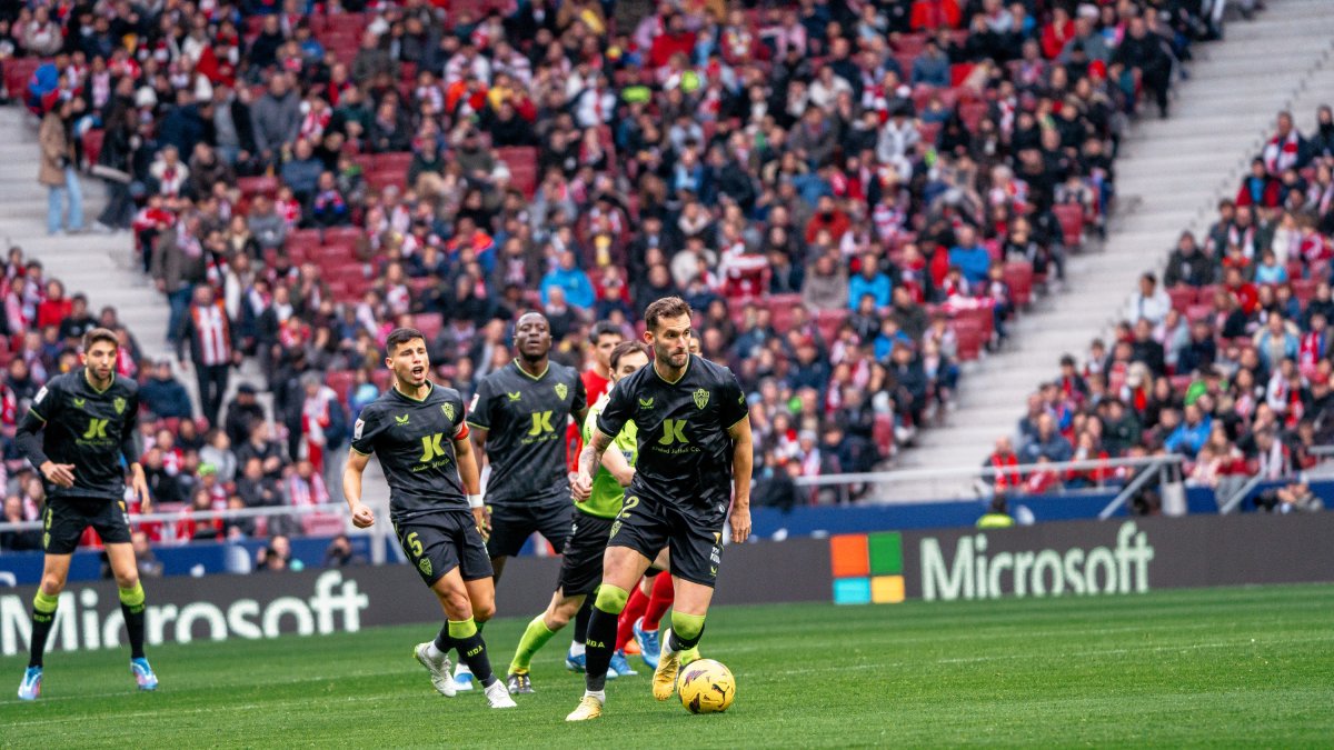 Leo Baptistao en una jugada del partido en el Cívitas Metropolitano ante el Atlético de Madrid.