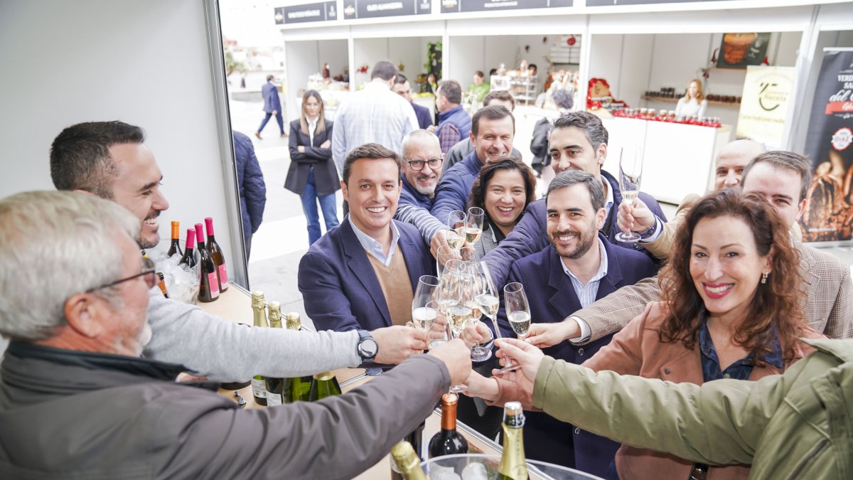 Miembros de la Diputación y del Ayuntamiento de Almería brindan para felicitar la Navidad.
