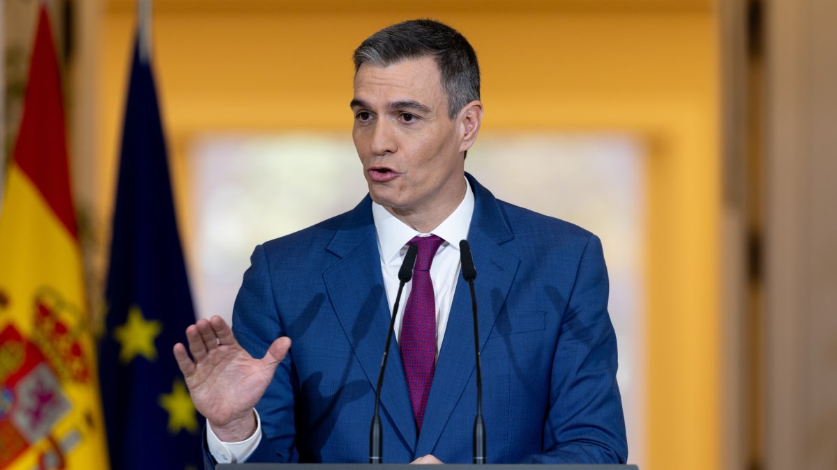 Pedro Sánchez, presidente del Gobierno, durante su comparecencia