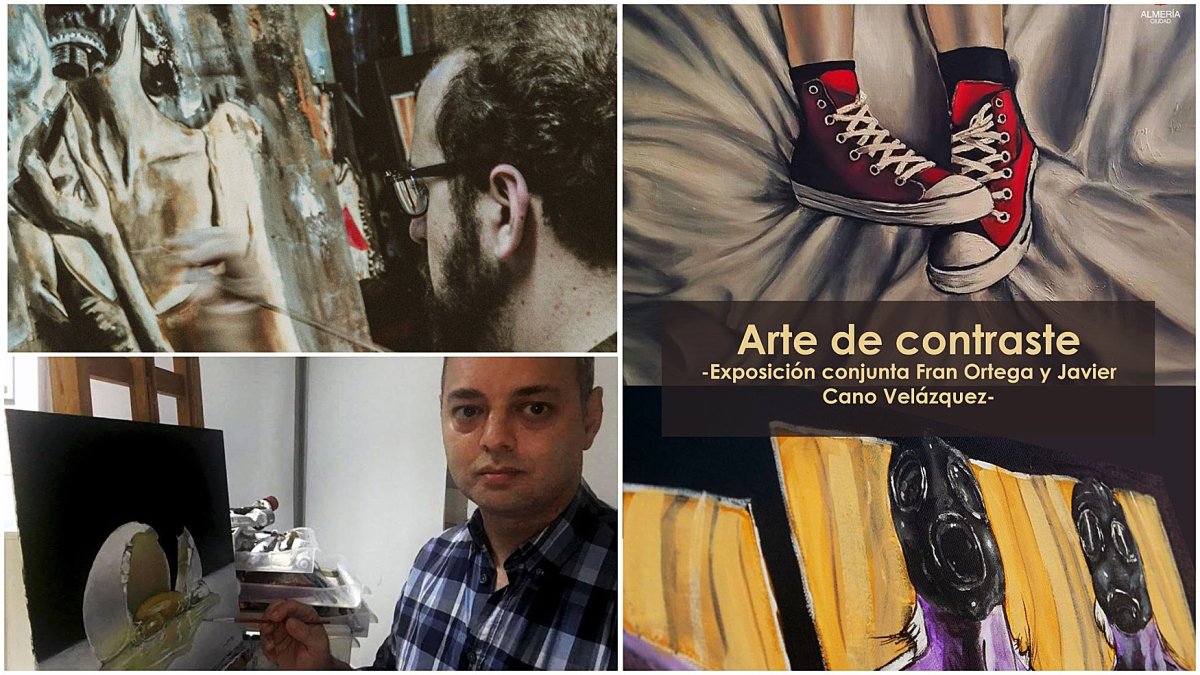 Fran Ortega, Javier Cano y el cartel de la muestra. La voz