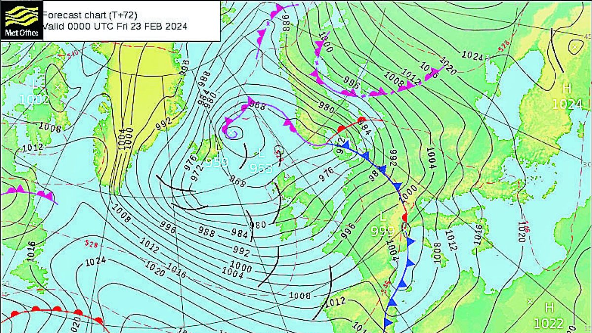 Previsión de la posición del frente frío para la madrugada del jueves al viernes.