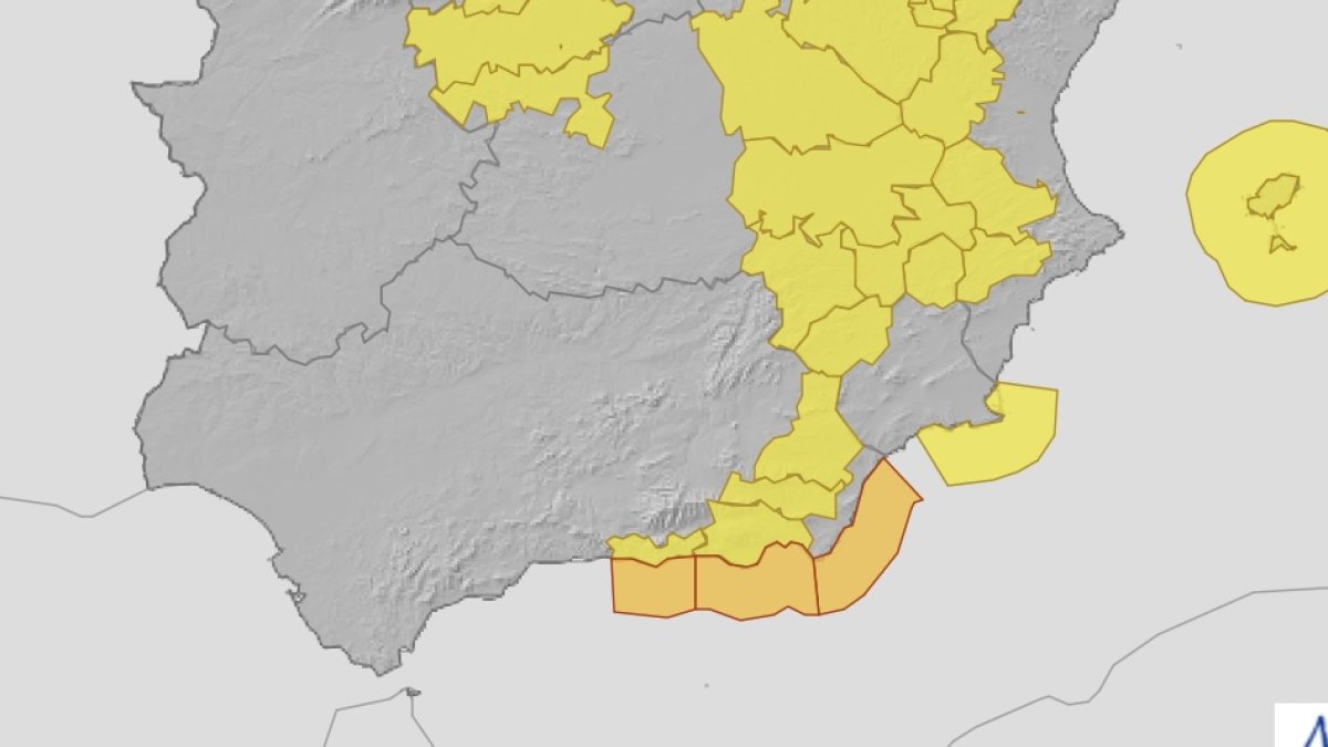 Mapa de avisos de la AEMET.