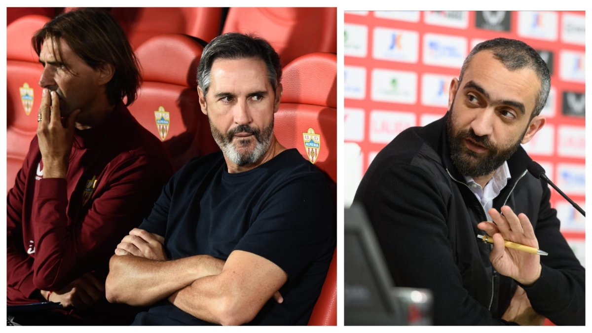 Vicente Moreno, exentrenador del Almería, y Mohamed El Assy, CEO del club rojiblanco.
