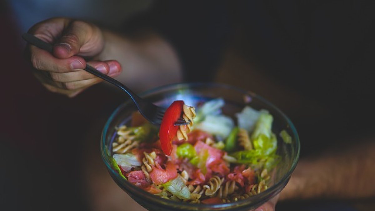 ensalada de pasta , verdura y melva.