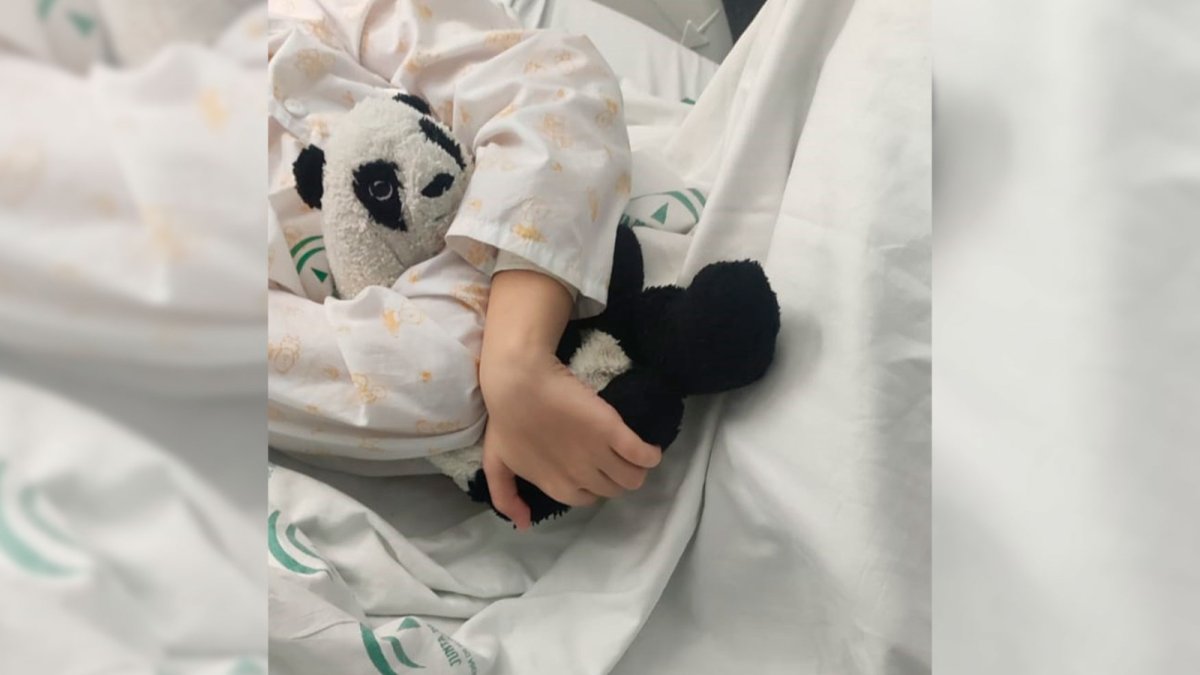 El pequeño Alejandro con su peluche favorito.