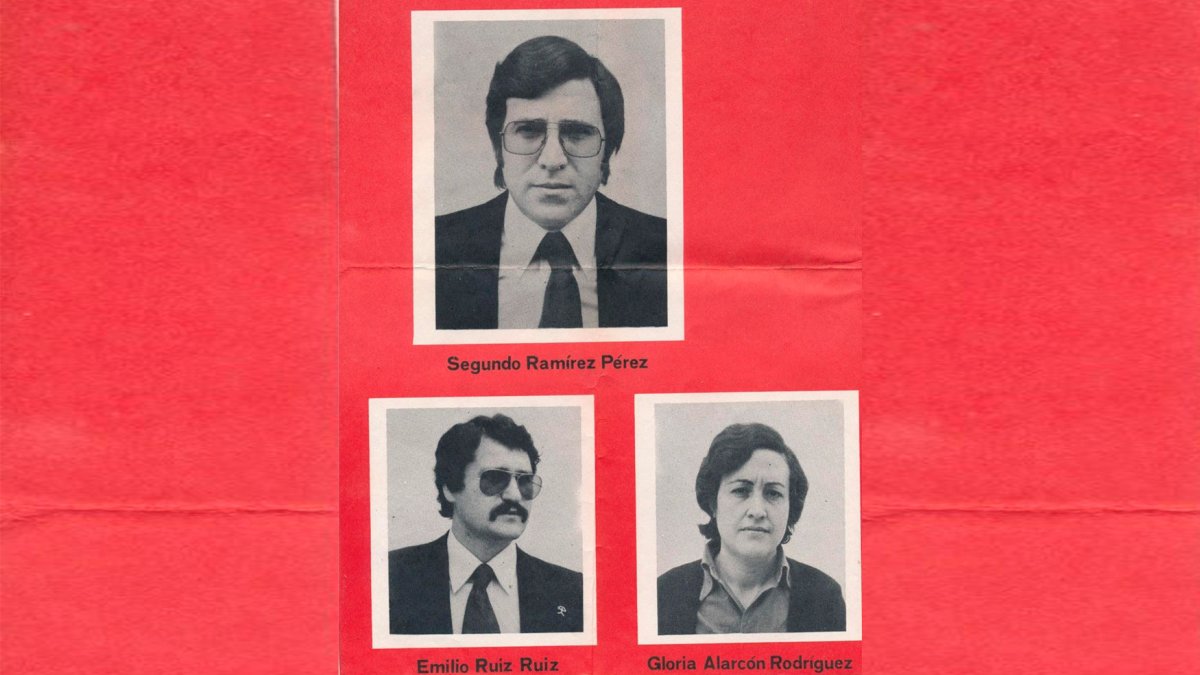Gloria Alarcón en el cartel electoral de 1979, junto a los exalcaldes Emilio Ruiz y Segundo Ramírez. FOTO MANU GALLARDO