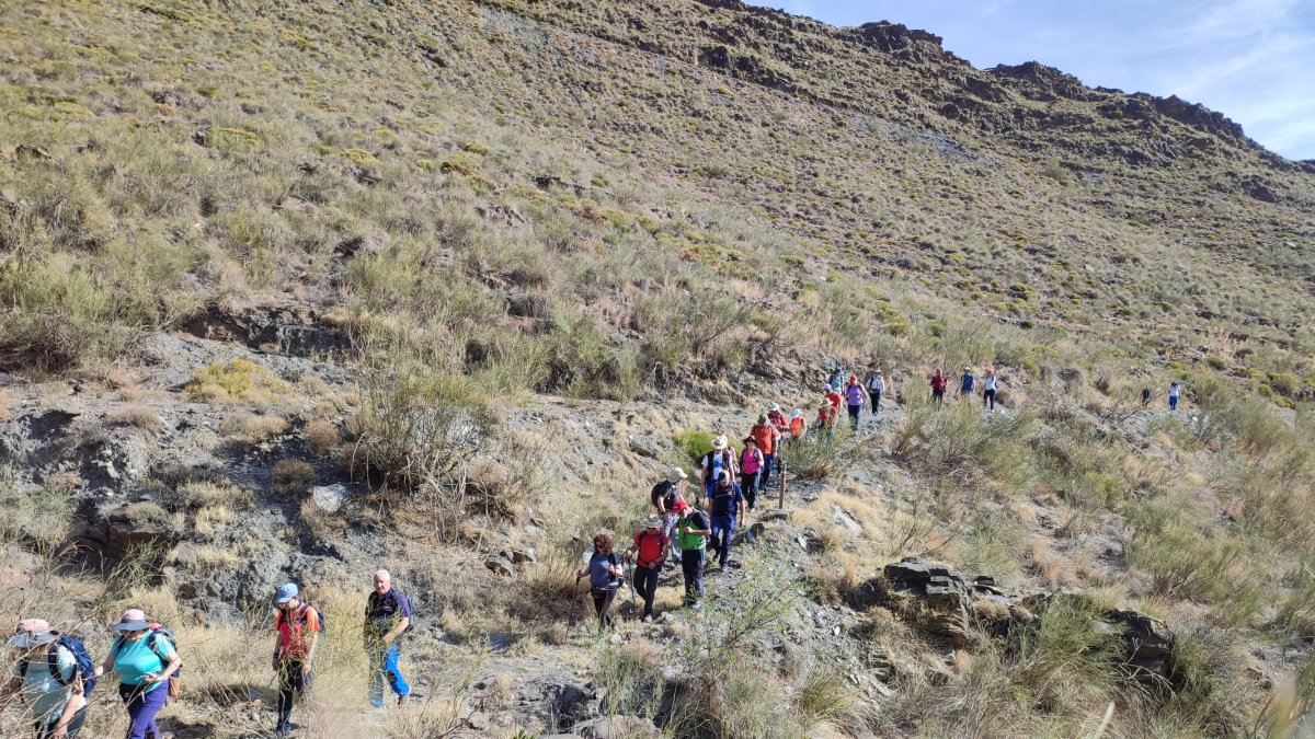Los senderistas recorriendo la ruta.