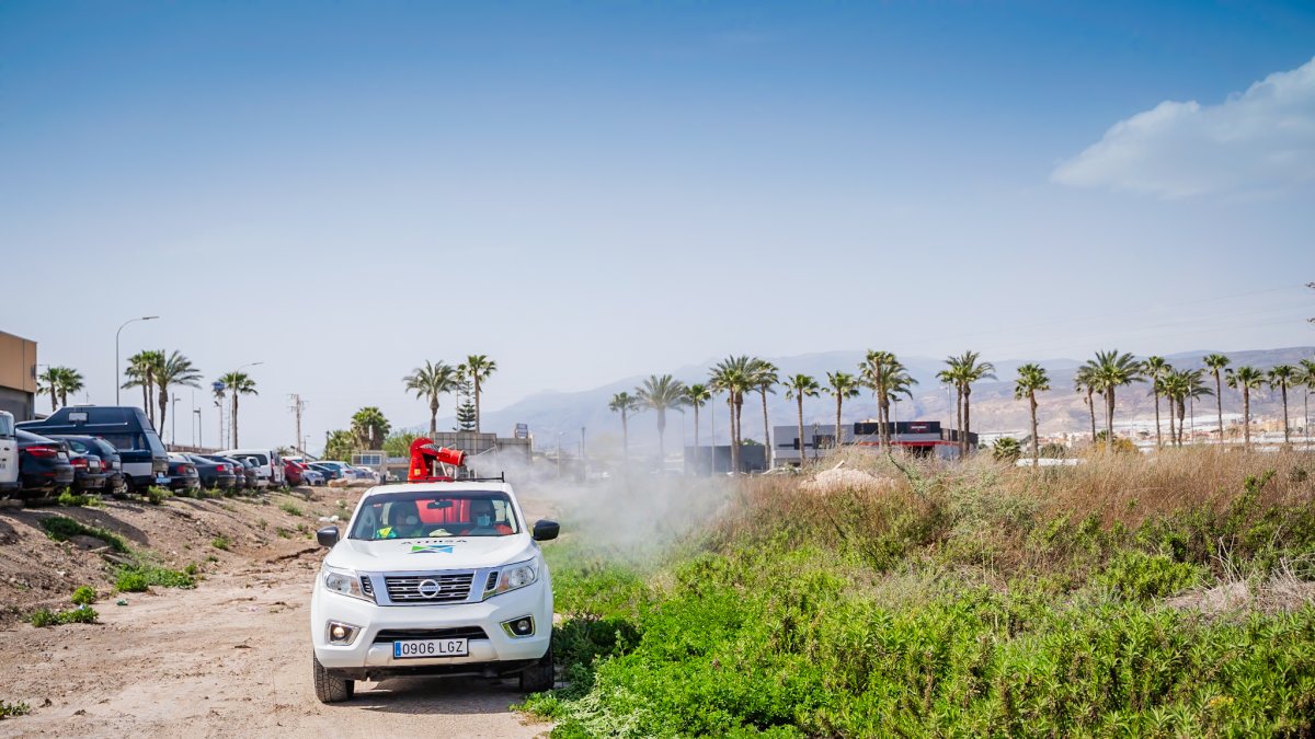 Los trabajadores en las labores de fumigación.
