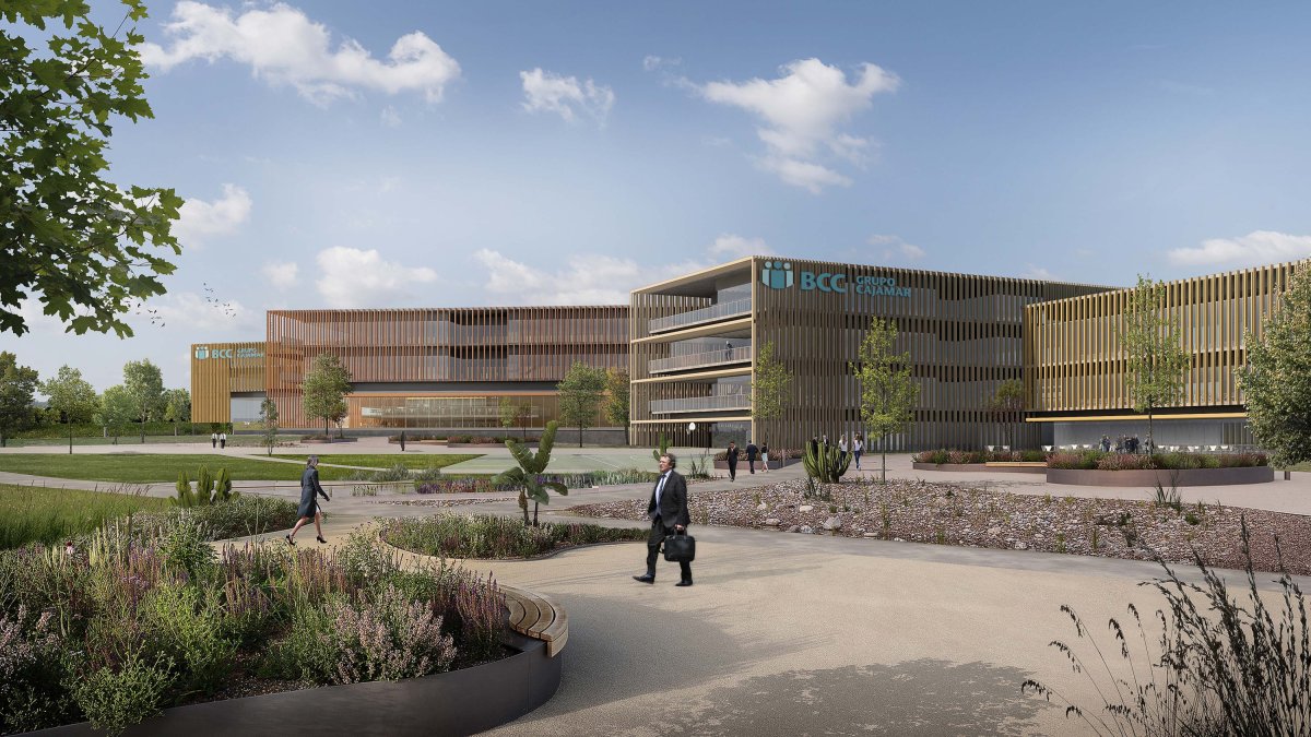 Imagen virtual de la entrada del nuevo Centro Financiero de Cajamar que estará abierto a partir de mayo.