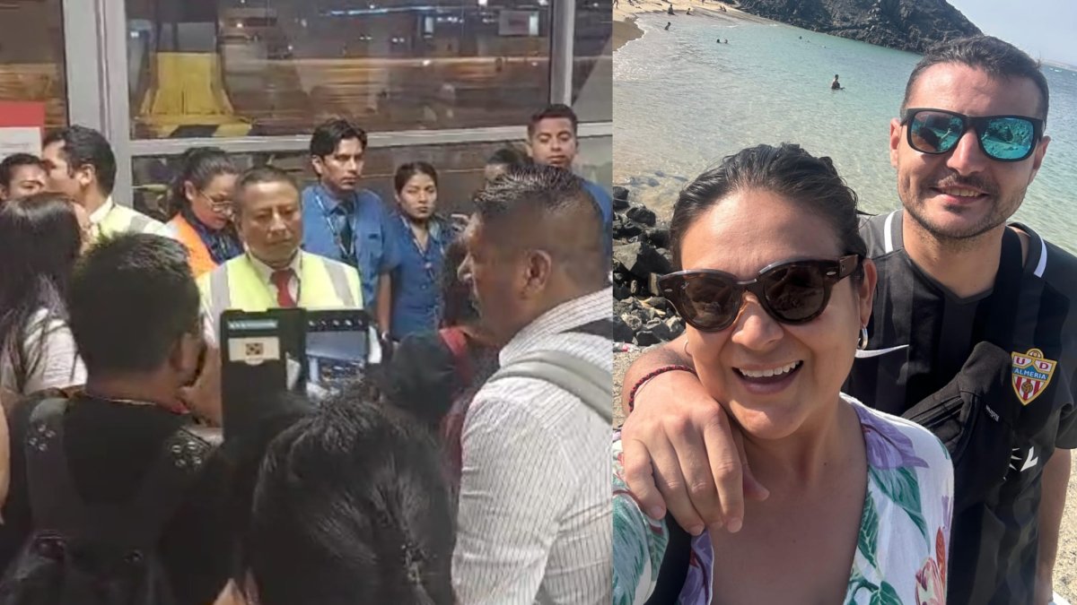 Jonathan y su pareja en Perú y las imágenes de la desesperación en el aeropuerto de Lima.