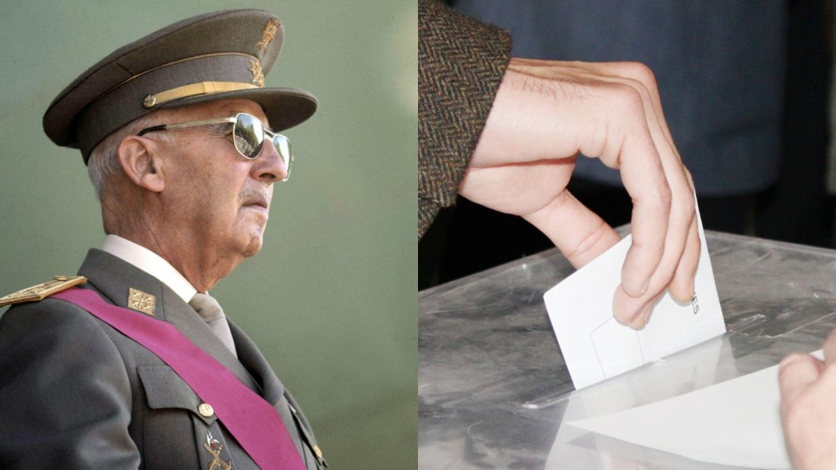 Francisco Franco y un ciudadano votando.