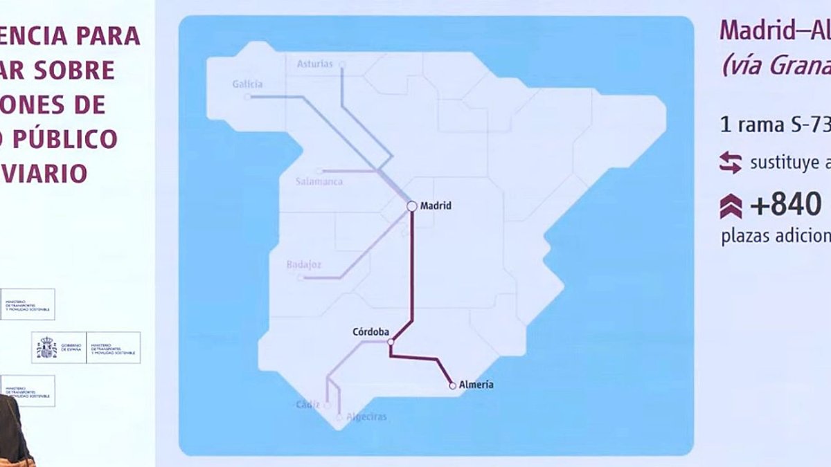 Mapa con el anuncio del nuevo tren.
