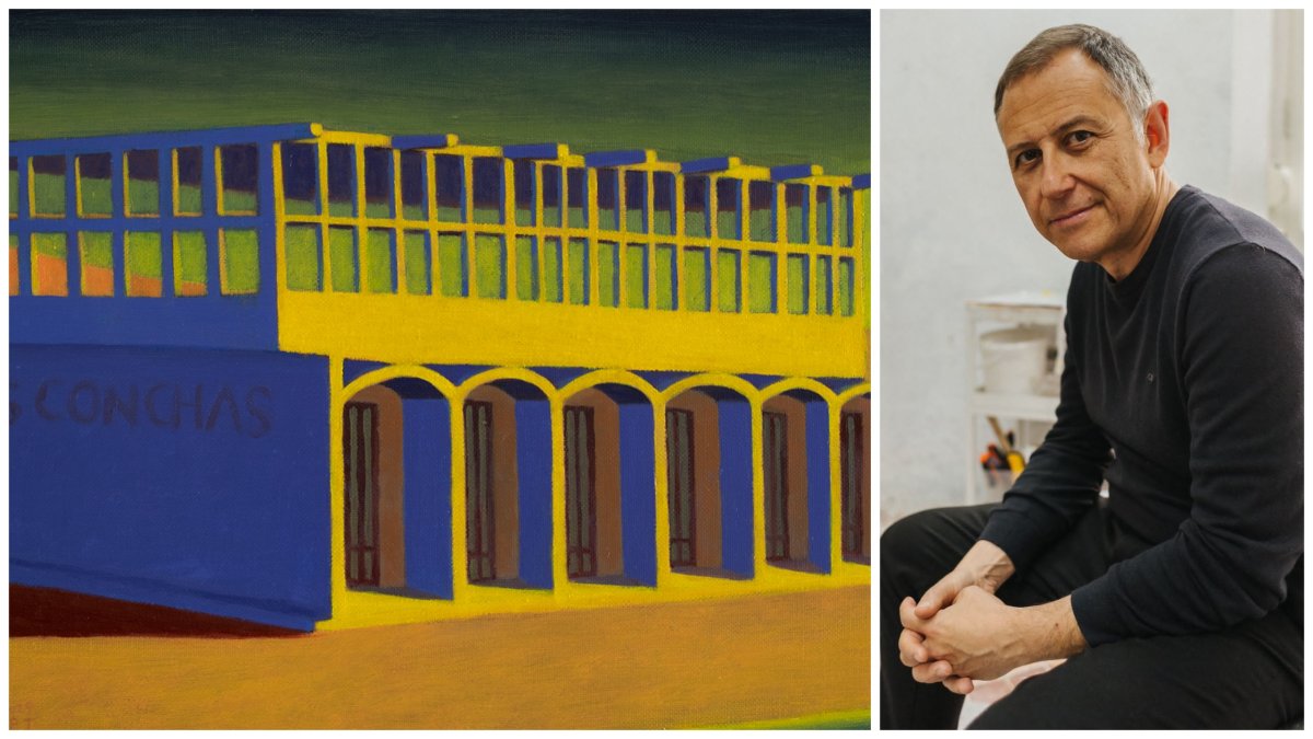 ‘Las Conchas’, una de las obras de ‘Langle Beach’, y su autor, Paco de la Torre, retratado por Alfonso Gavilán.