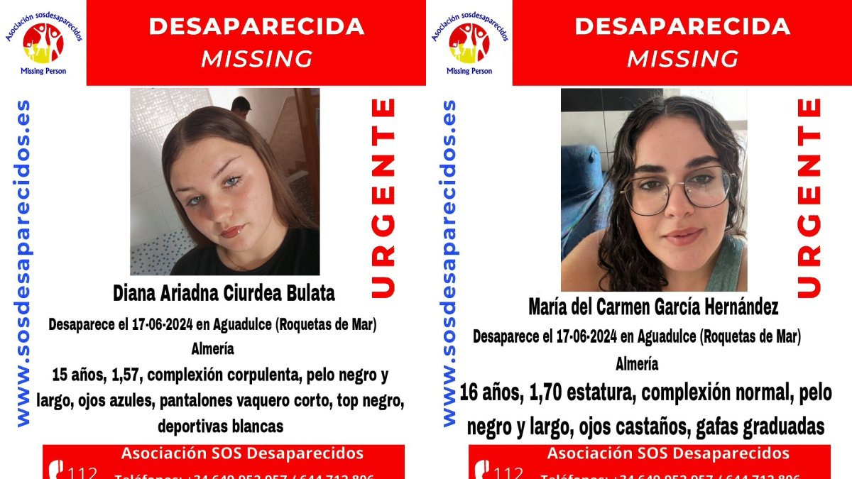 Carteles de búsqueda de las dos jóvenes desaparecidas.