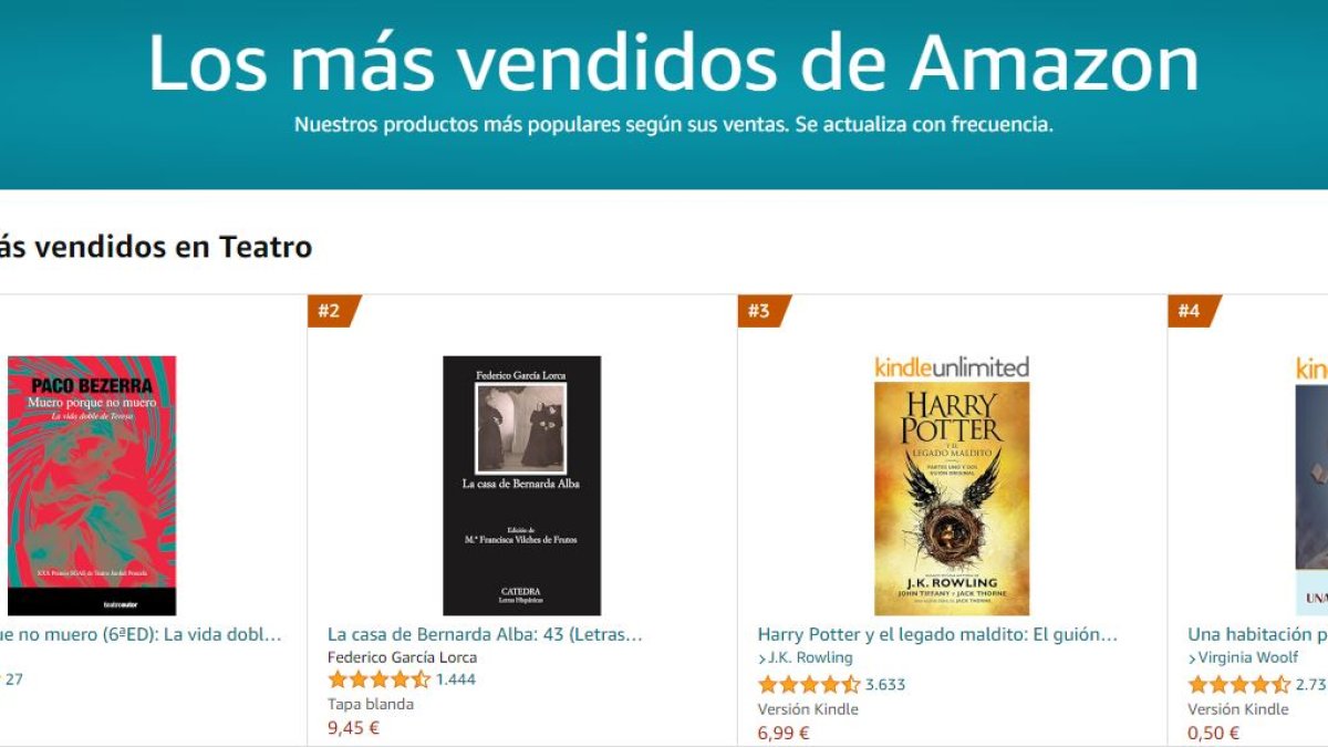 Lista de las obras de teatro más vendidas en Amazon.