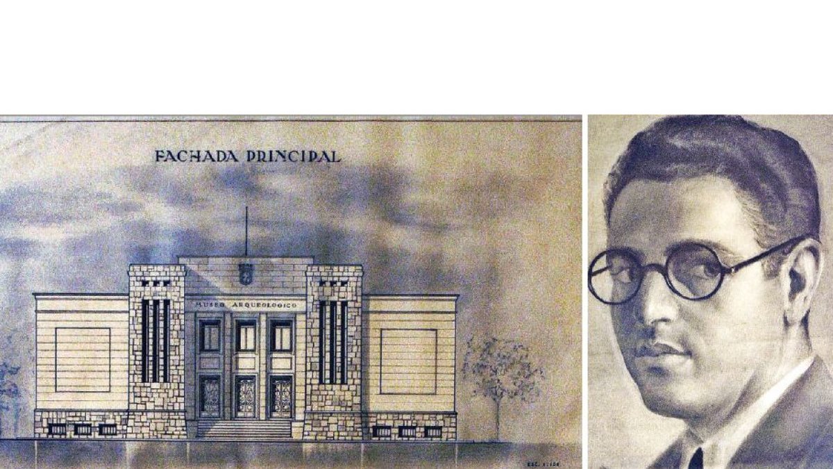 El proyecto de Museo Arqueológico que no se ejecutó y retrato a plumilla del arquitecto.
