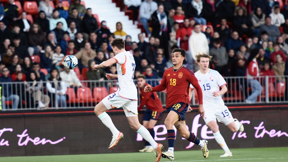 Marc Pubill en el partido que midió a España con Bélgica en el Estadio Mediterráneo.