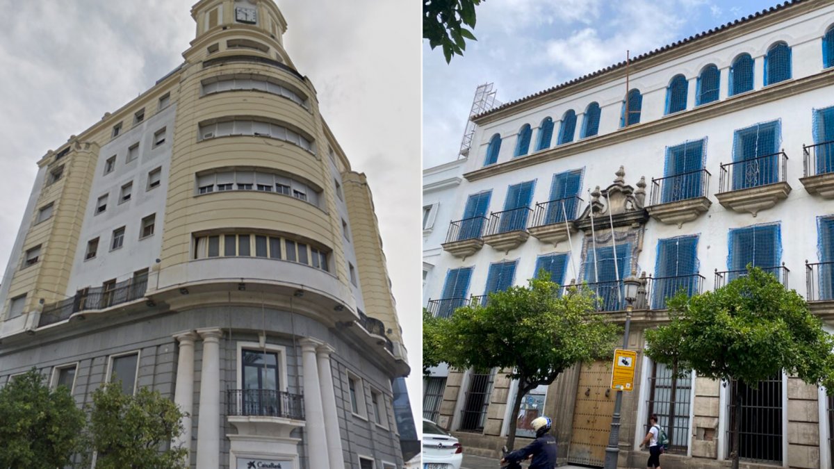 A a izquierda, el futuro hotel del Arenal, y a la derecha el de la calle Larga, ambos en Jerez.