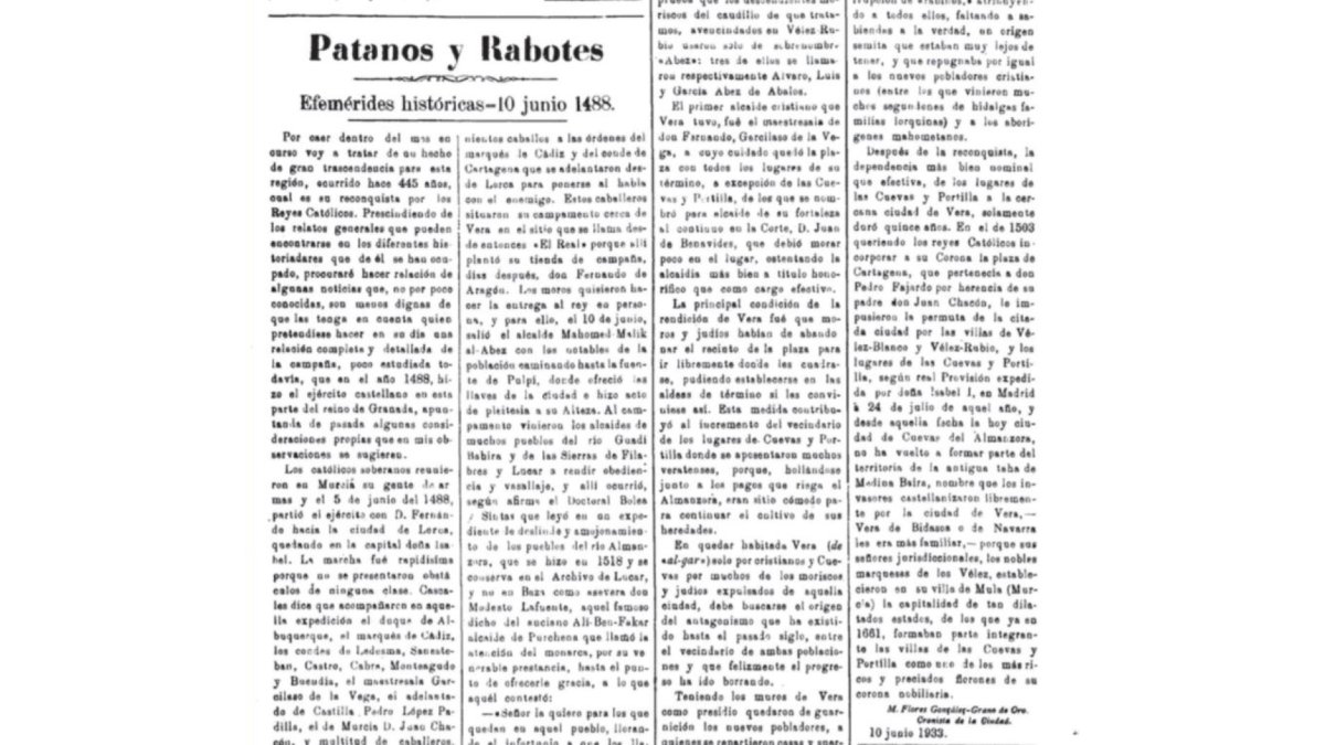 Artículo publicado por Grano de Oro en el periódico El Censor de Cuevas del Almanzora en 1933.