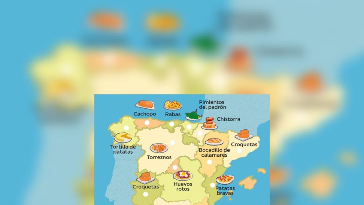 Mapa con los platos más pedidos a domicilio según Glovo.