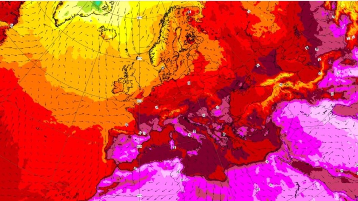 Imagen de archivo de un mapa de temperaturas.