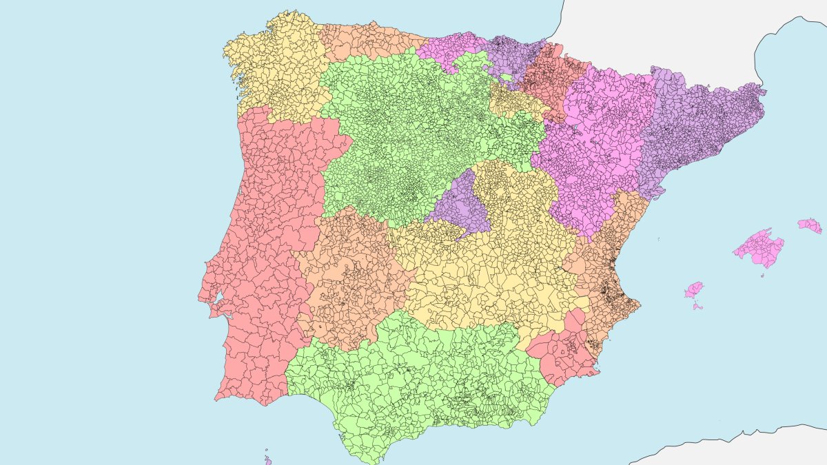 Mapa con los municipios de España.