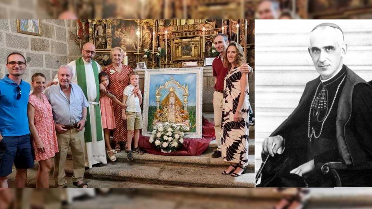 A la izquierda, Pilar López-Ventaja y su familia; a la derecha, el beato Diego Ventaja.