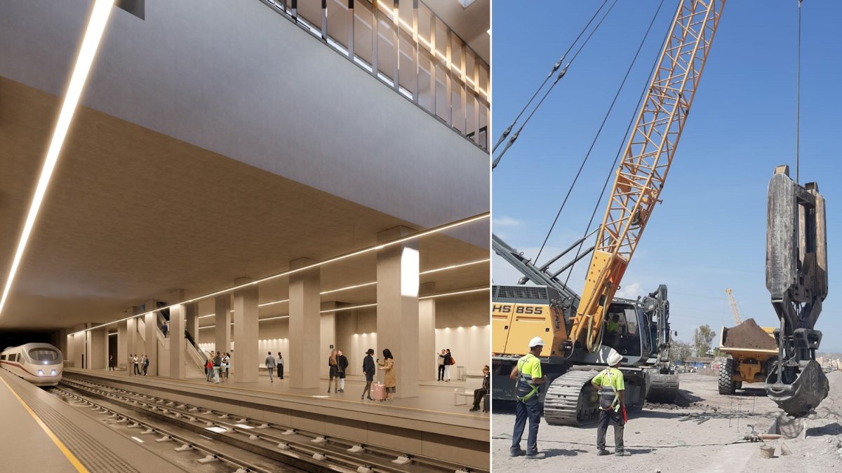 A la derecha, el inicio de las obras del túnel de Lorca.