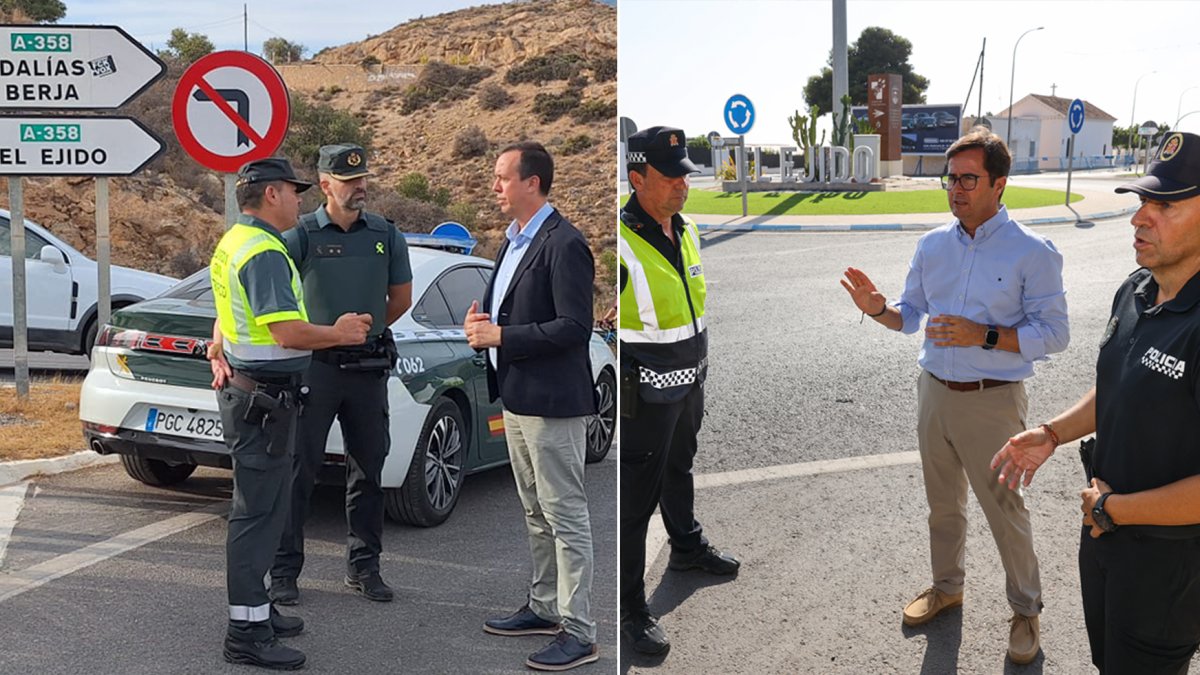 José María Martín junto a responsables de la Guardia Civil y Paco Góngora con los de la Policía Local.