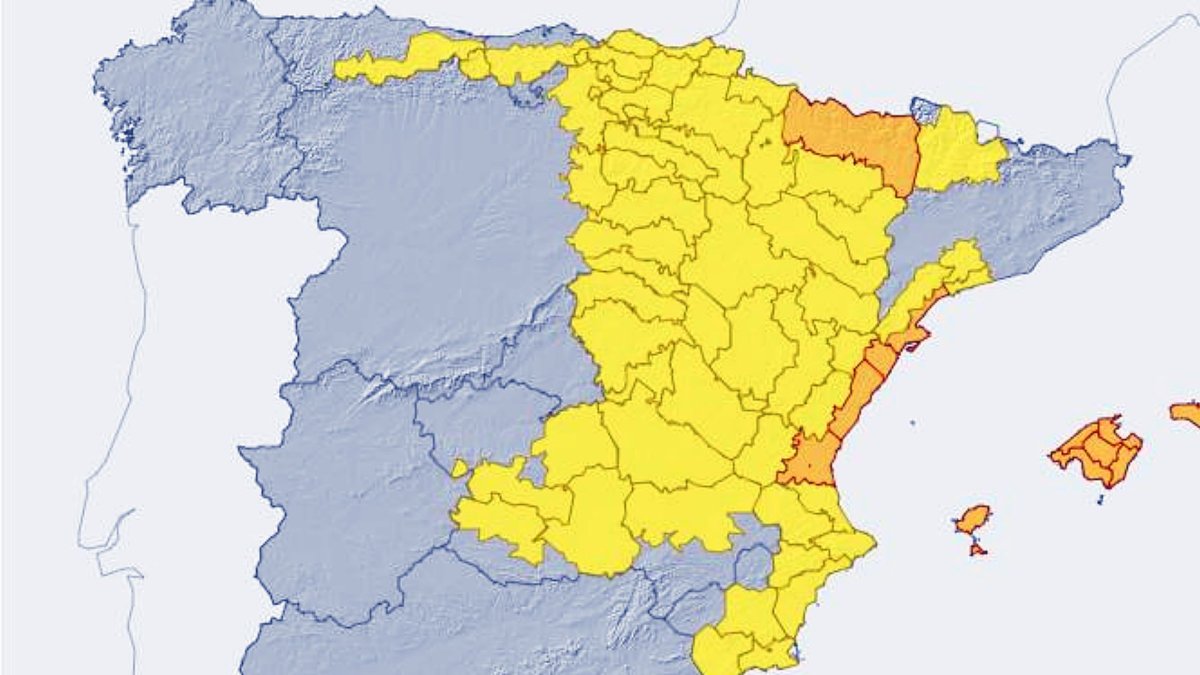 Mapa de España de este sábado con las previsiones y alertas meteorológicas.