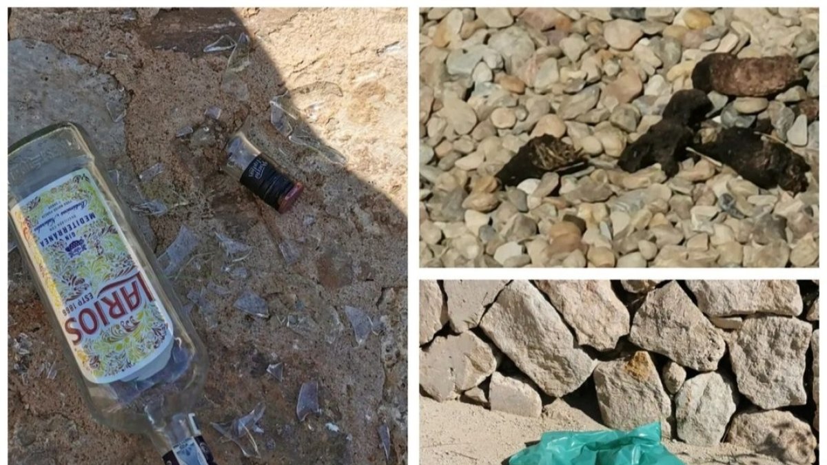 Foto compartida por los vecinos con las basuras encontradas en el parque