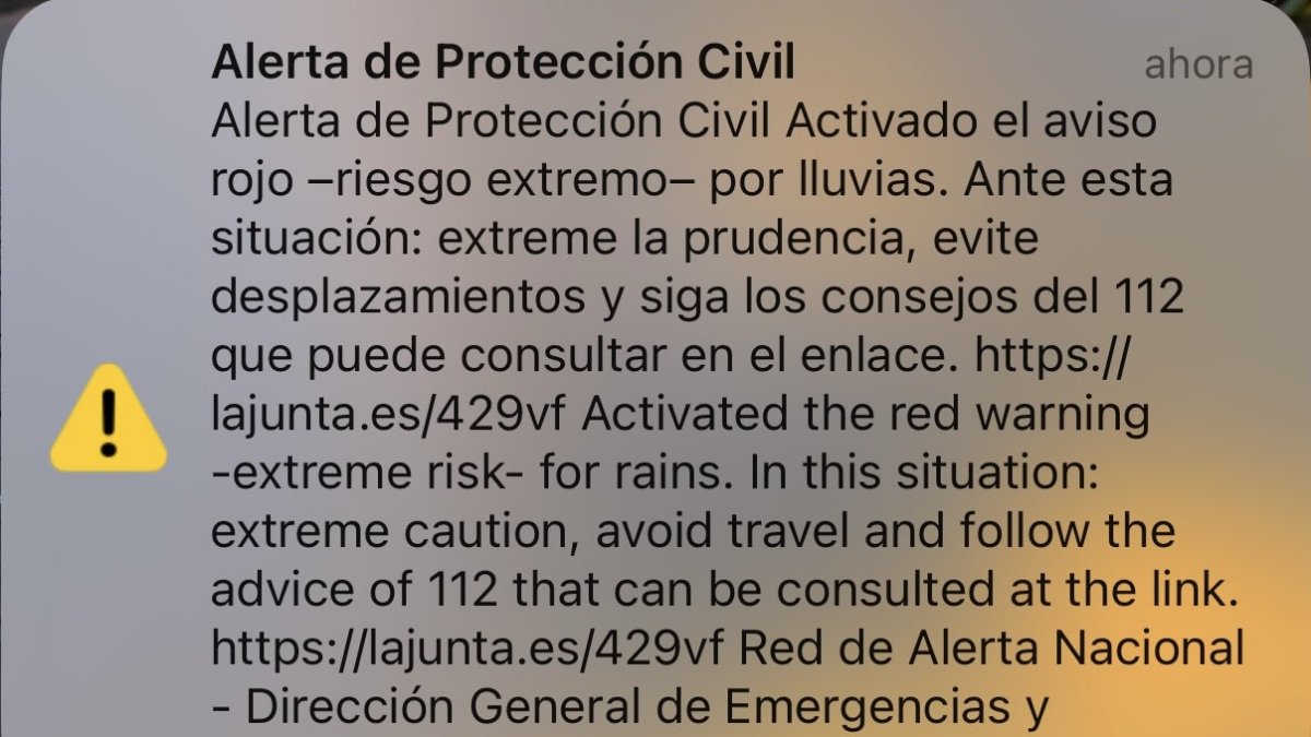 Alerta recibida en los móviles.